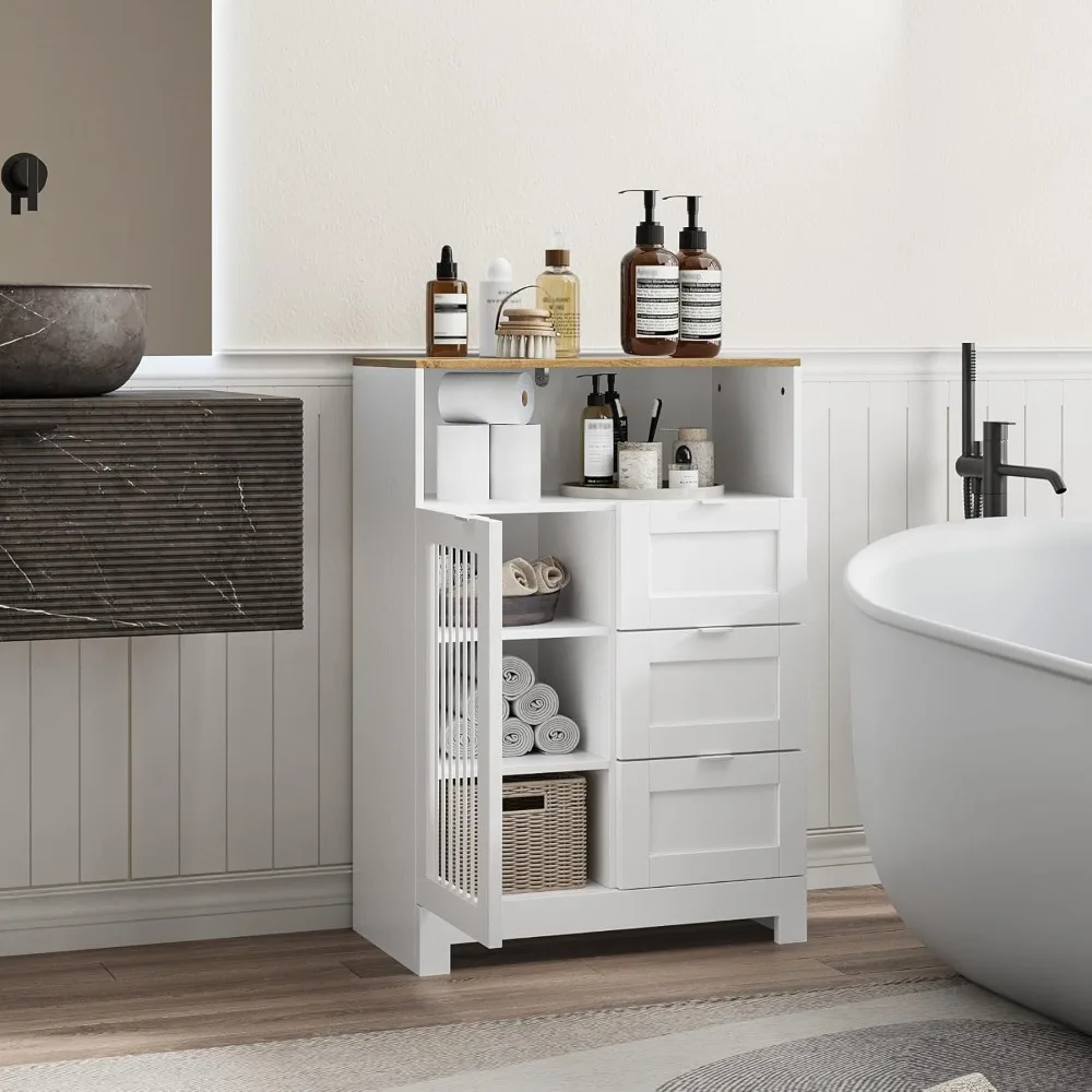 

Современный напольный шкаф для ванной комнаты с 3 ящиками и 1 дверцей, белый, с регулируемыми полками, доставка по США