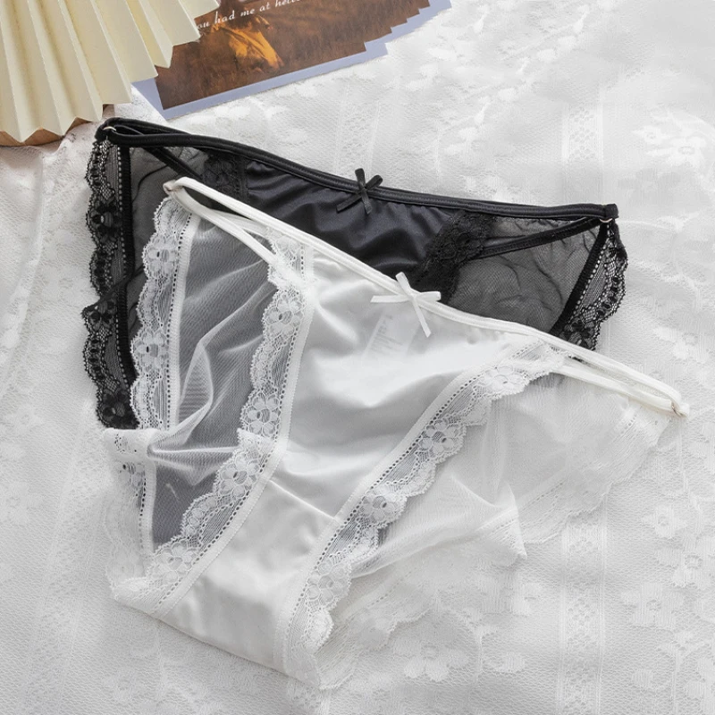 Donne stile retrò raso Sexy pizzo maglia sottile biancheria intima trasparente asciugatura rapida traspirante senza cuciture mutandine di