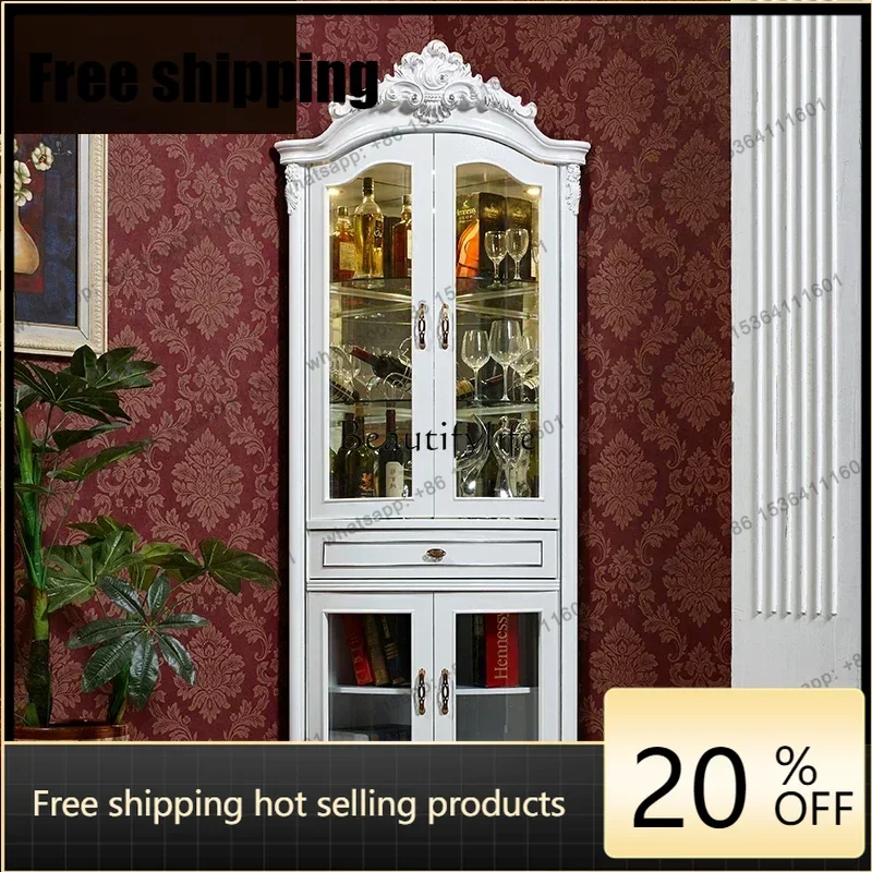 LX European Corner Wine Cabinet, White Corner Storage And Dining Edge Luxury Curved Triangular Wine Cabinet