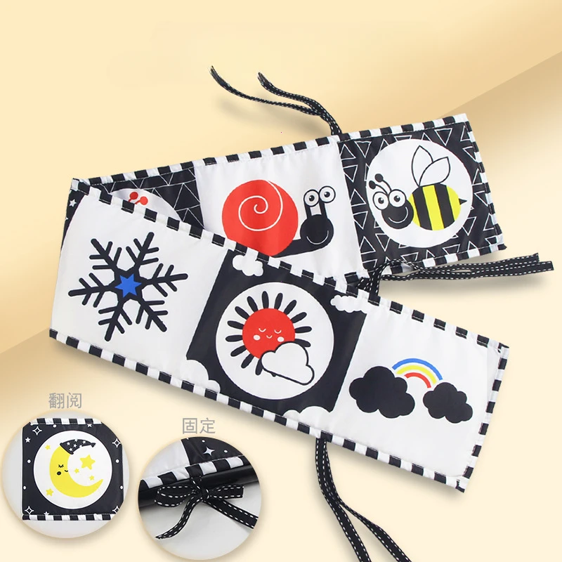 Baby Cloth Book High Contrast Baby Toys 0-36 Months Newborn Crib Toys Black and White Animal Sensory Cloth Books Montessori Toys