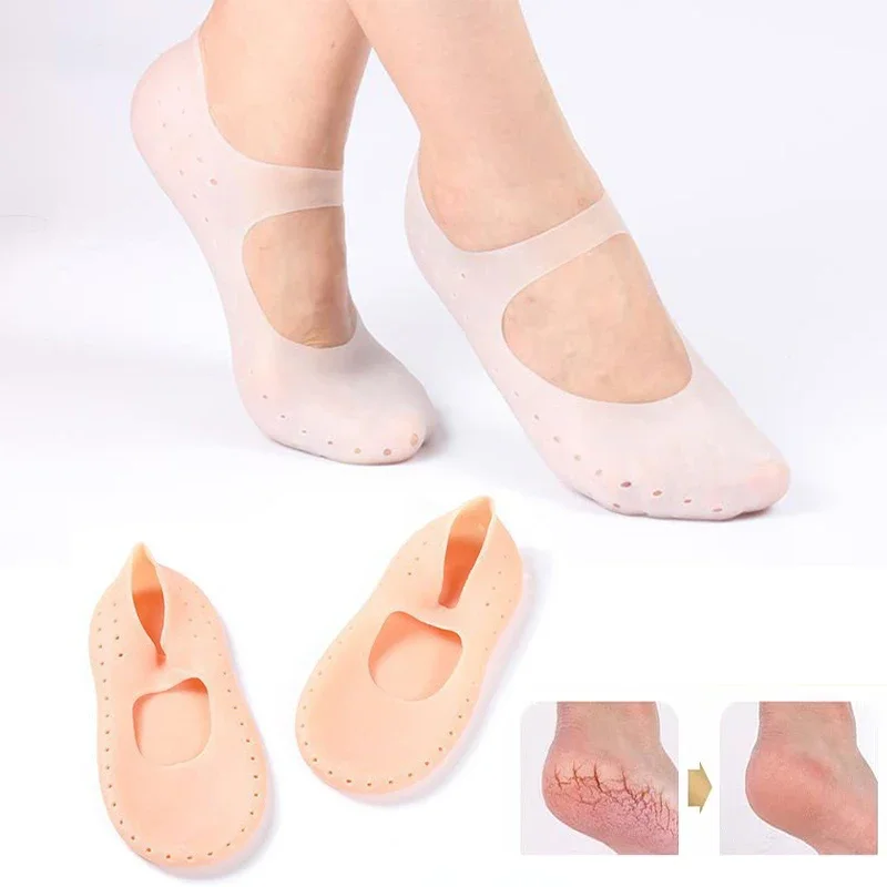 1 Pair Gel Sock Silicone Foot Care Tool Feet Protector Pain Relief Crack Prevention Moisturize Dead Skin Removal Sock With Hole