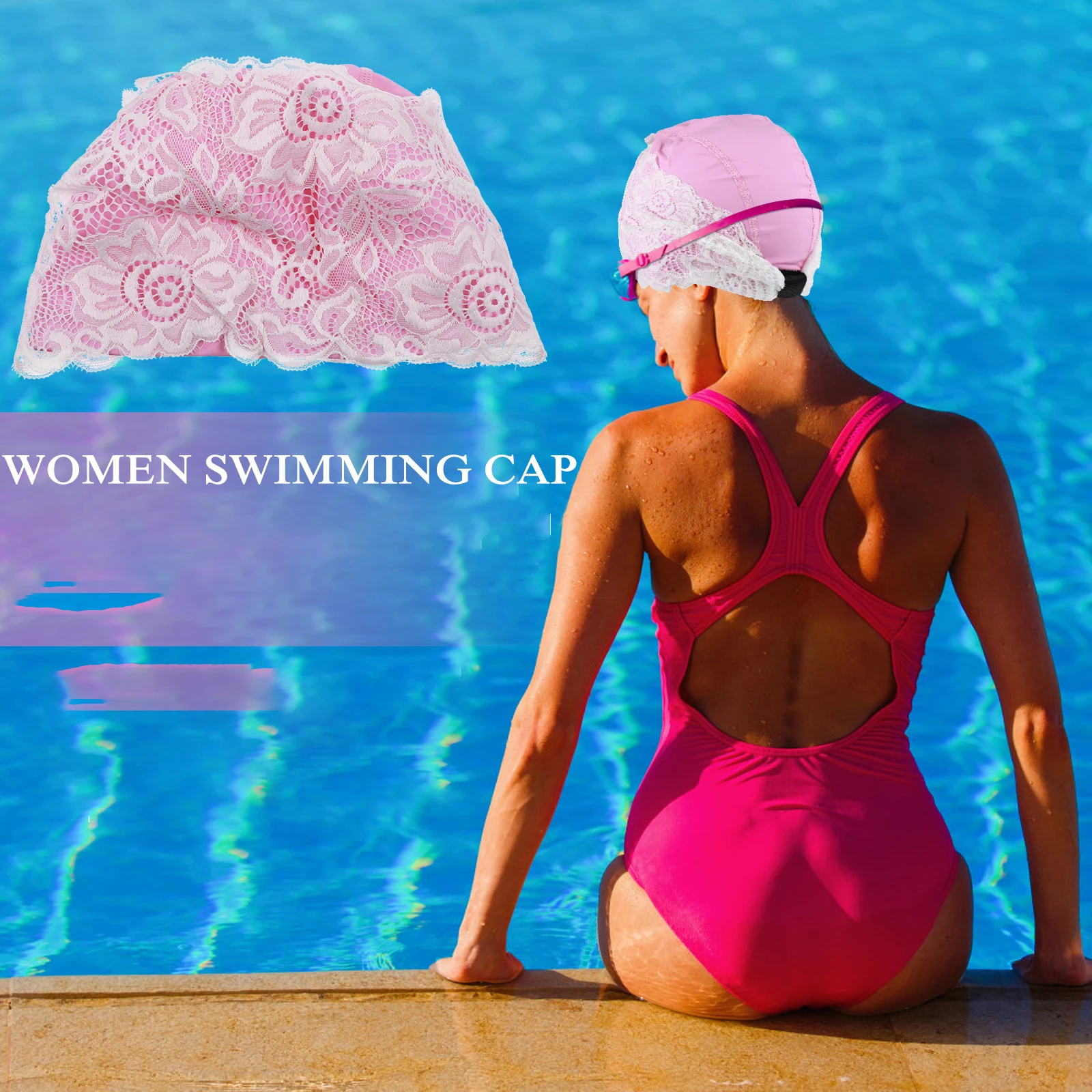 

1pc Waterproof Swimming Lace Swim Hat For Women Girls Waterproof Swimming Hat Lightweight Bathing Cap Fashion Women Bath Cap