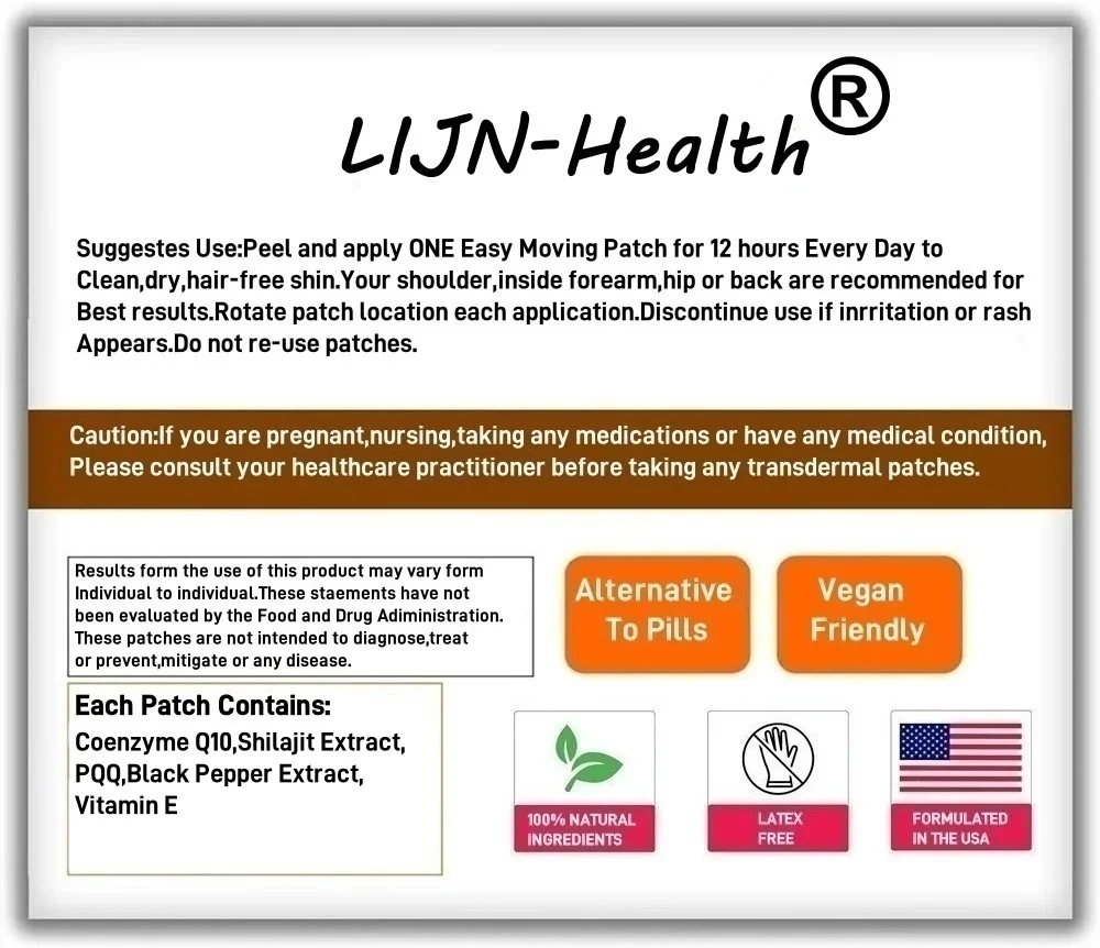 30 Patches CoQ10 Transdermal Patches Powerful Antioxidant for Heart & Brain Health and Energy Production