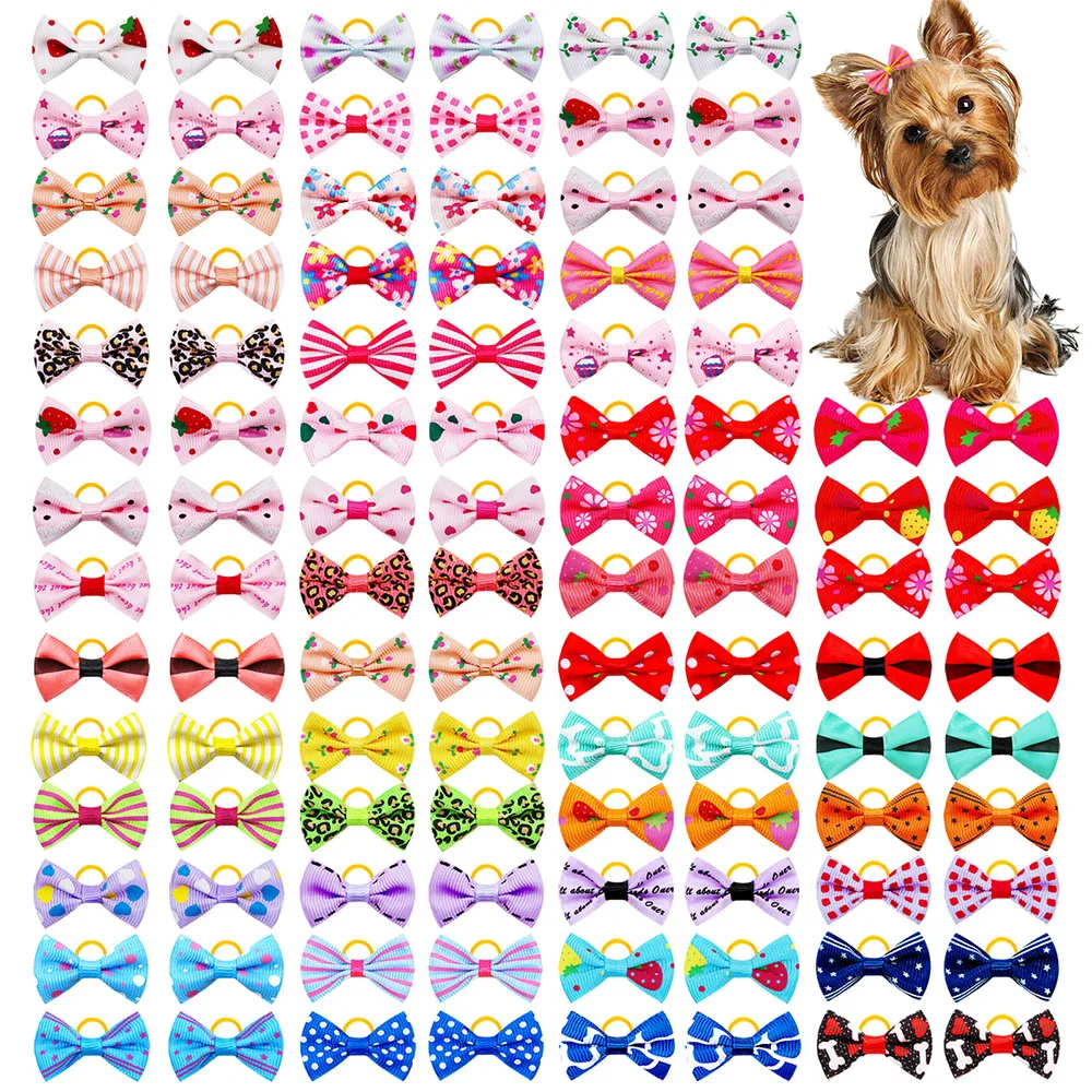 50PCS Dog Bow With Rubber Band Puppy Bows Handmade Movable Pet Bowknot For Dogs Pet Dog Hair Accessories Pet Supplies