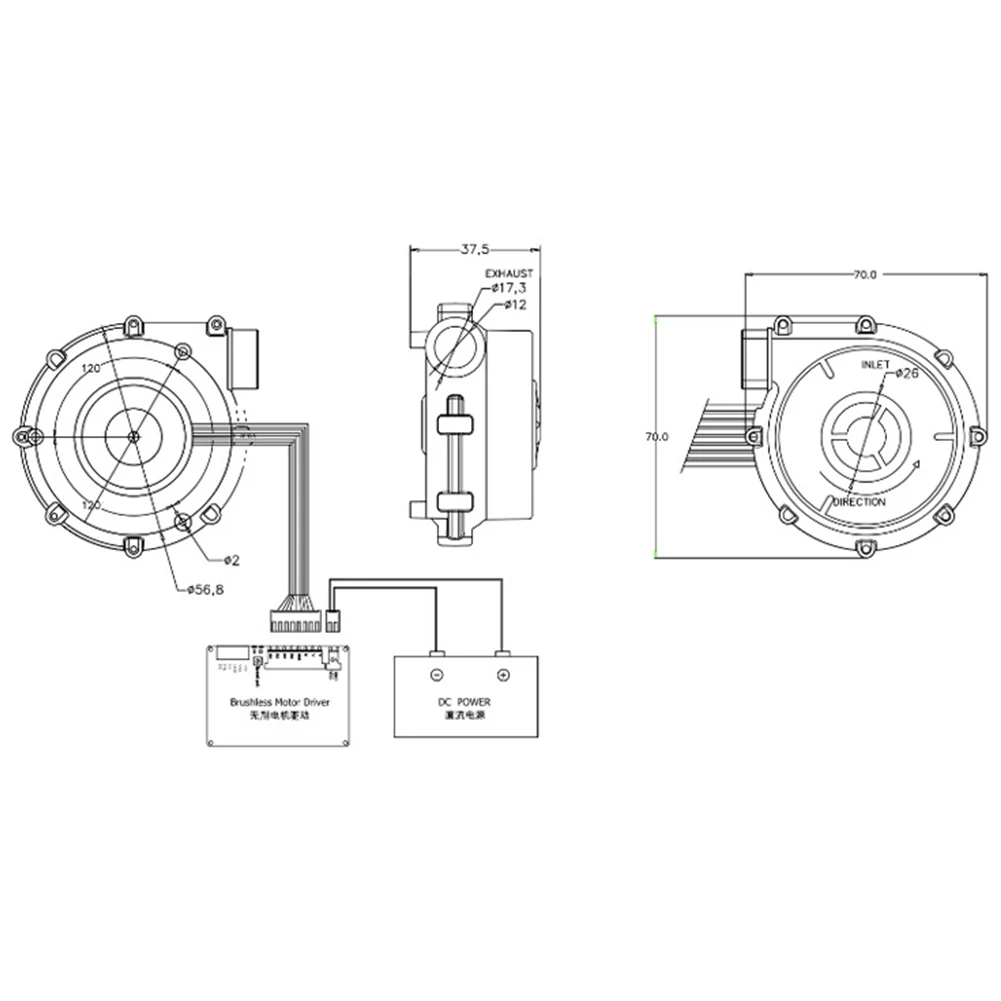 Practical Centrifugal Blower Negative Pressure Small Suction Fan Tools 0.9A 6.5kpa 70*70*37.5mm Black Brushless