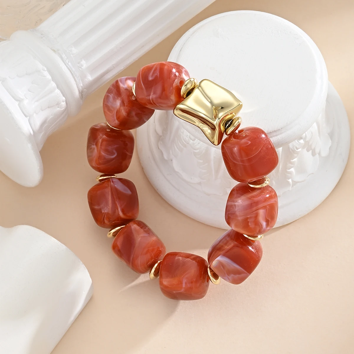 Modische Bunte Acryl-Quadratperlen Elastische Armbänder für Frauen CCB Geometrische Perlen-Stapelbare Armreifen Schmuck Geschenke – Detail 5