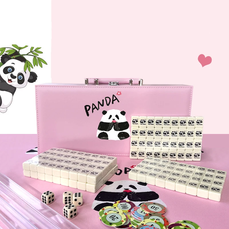 Mini Portable Travel ivory color Panda Lovely 26/30mm Home Hand Playing Mahjong 144pcs travel Funny Family Table Board Game MJ39