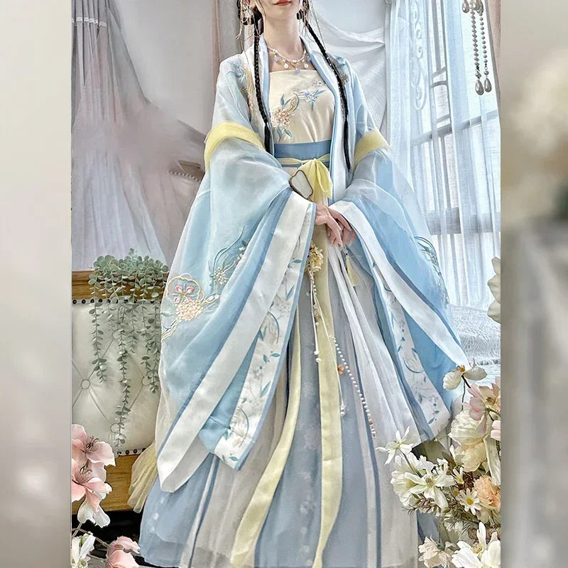 2023 Blue Summer Hanfu Women Chinese Traditional Embroidery Stage Dance Dress Female Fairy Cosplay Costume Hanfu Song Dynasty