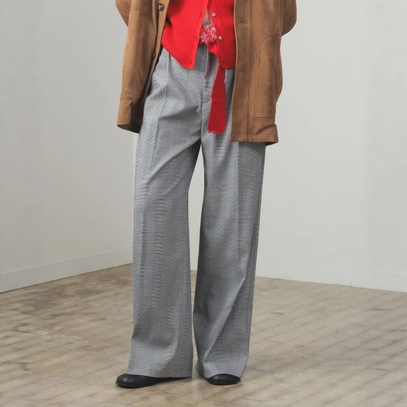 

Torowee 25 New Faion Casual Versatile Simple Leisure West Pants High Waist Wide Leg Pants Cheered Pattern Straight Hem