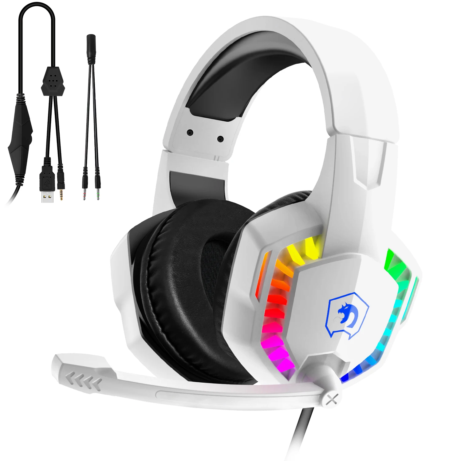 MAMBASNAKE CY907 Wired Gaming Headset RGB Rainbow LED Over Ear Headphones 40mm Surround Bass Flexible Noise Reduction Mic For PC