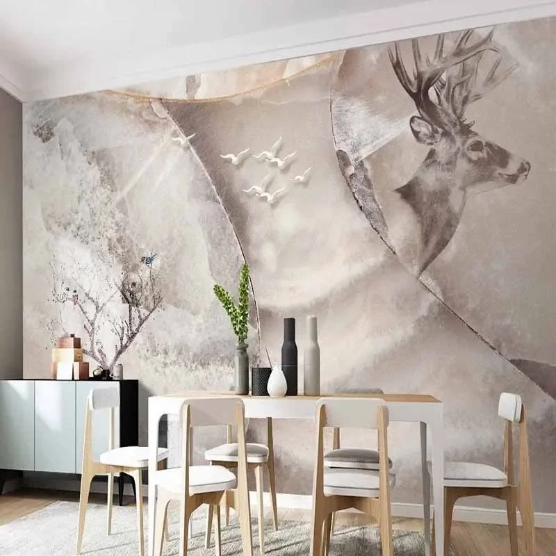 

Custom Large Size 3D Nordic Elk Marble Mural Wallpaper Ornaments for Home Decor Room Art Painting for House Wall Wall Panels