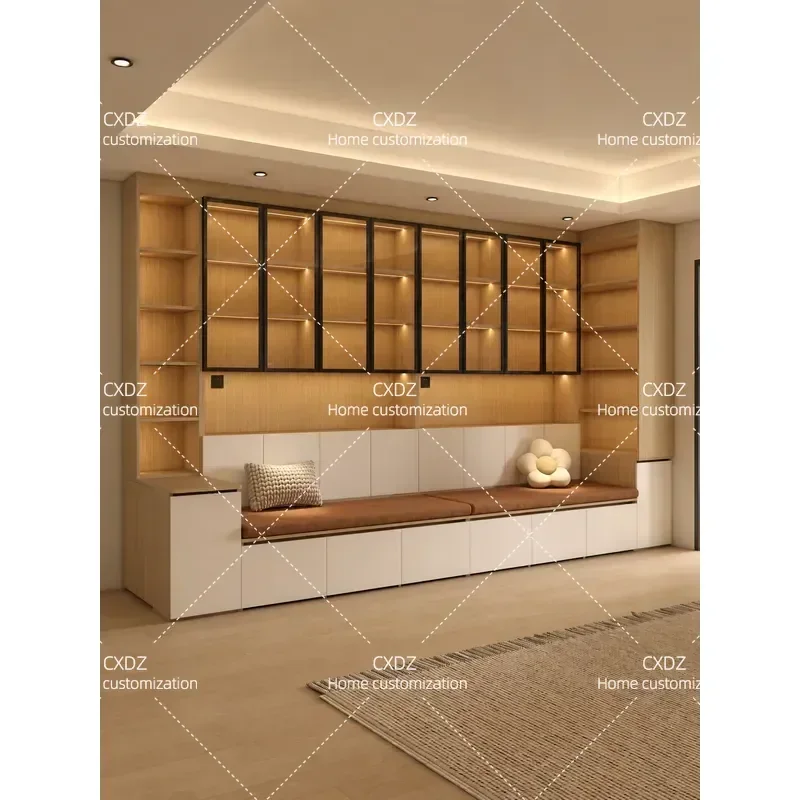 Multifunctional Wall Unit Sofa Bed with Integrated Bookcase and Storage Cabinet Custom Full Wall Living Room Furniture Locker