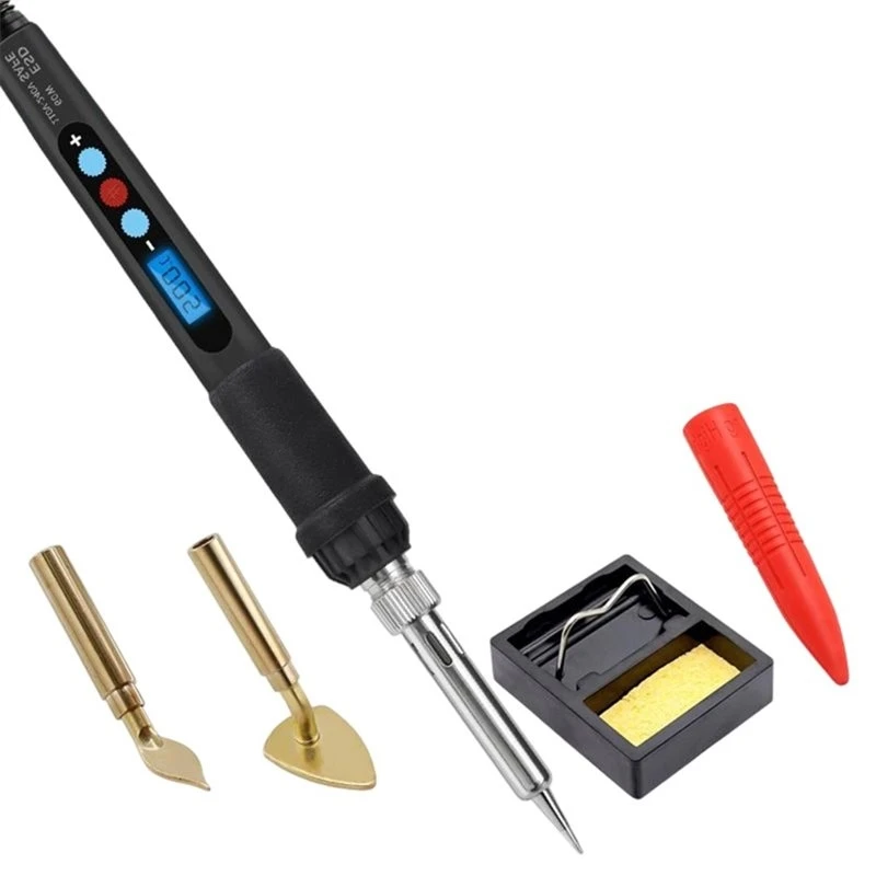 ABKL-60W Adjustable Temperature Electric Soldering Iron Kit With Interchangeable Heads And Bakelite Stand For Crafting DIY US