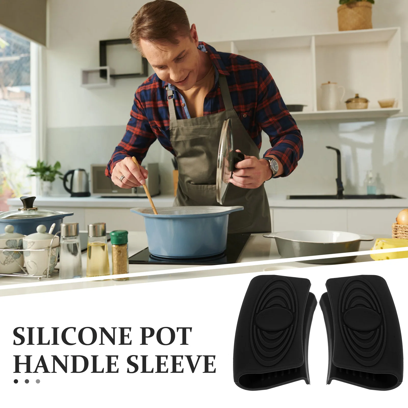 

2 PCS Pot Holders Anti-scalding Handle Grips Silicone Sleeves Baking Pan Handles Insulated Cover Black