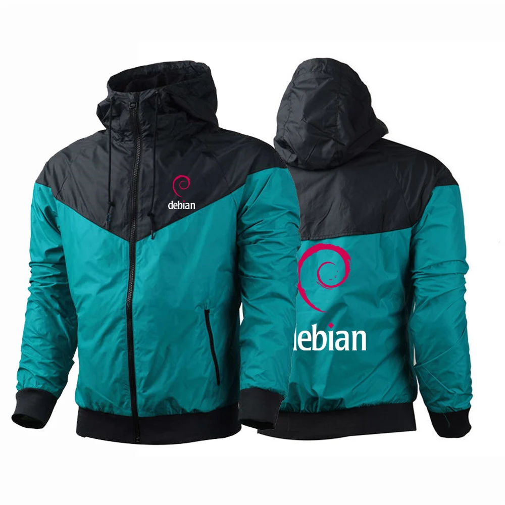 Linux Debian 2024 New Styl Men's Printing Spring and Autumn Harajuku Zipper Breathable Five-Color Windbreaker Coats Tops