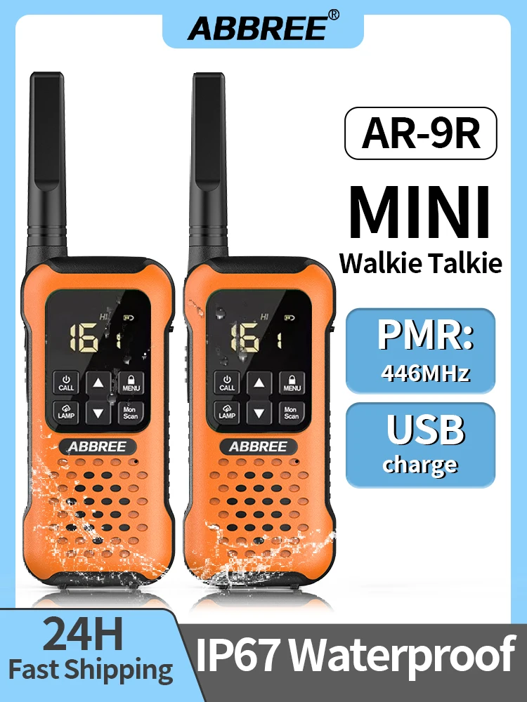 

ABBREE AR-9R Мини-рация PMR IP67 Водонепроницаемая NOAA USB Полностью наслаждайтесь вашим уличным пригодным любителем двусторонней радиосвязи