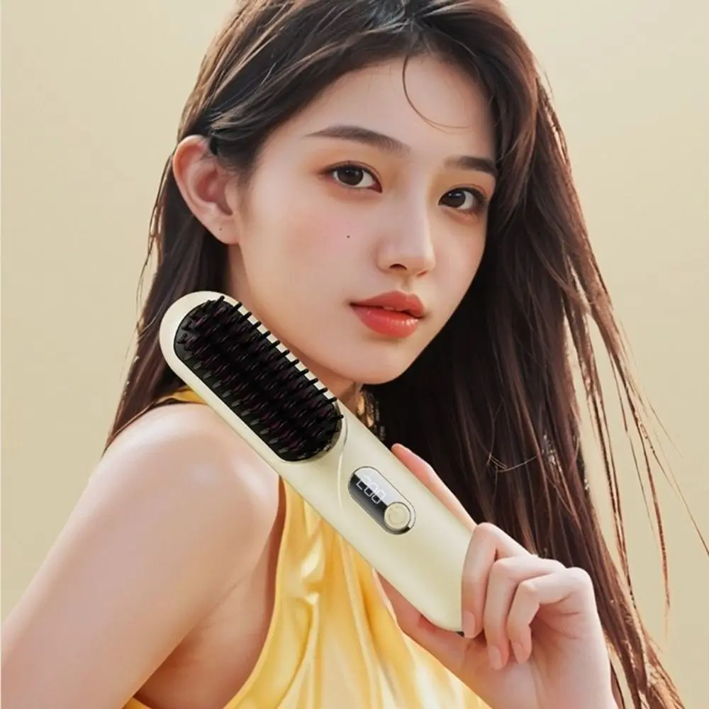 

Wireless Hair Straightener Brush Curly/straight Hair Dual Use 4000mah Electric Straightening Comb 4-Levels Temperature Heated