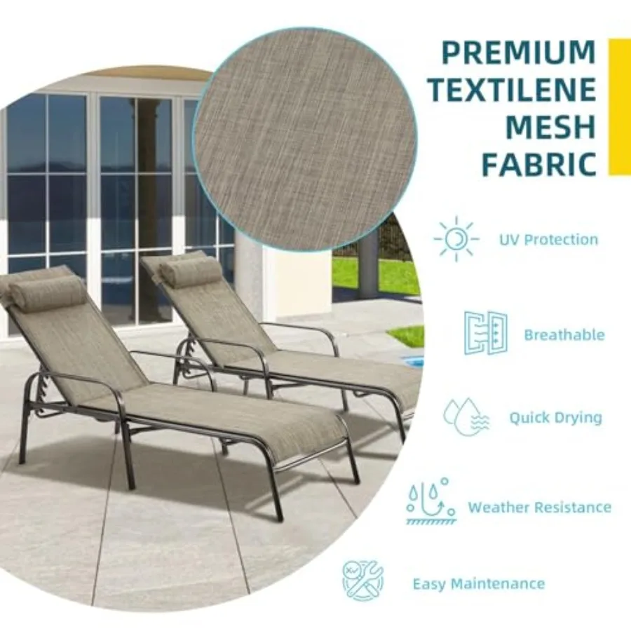 Patio Lounge Chairs Set of 2, All-Weather Waterproof Upgraded Outdoor Pool Chaise Lounge Chairs with Adjustable Backrest for Be view 4