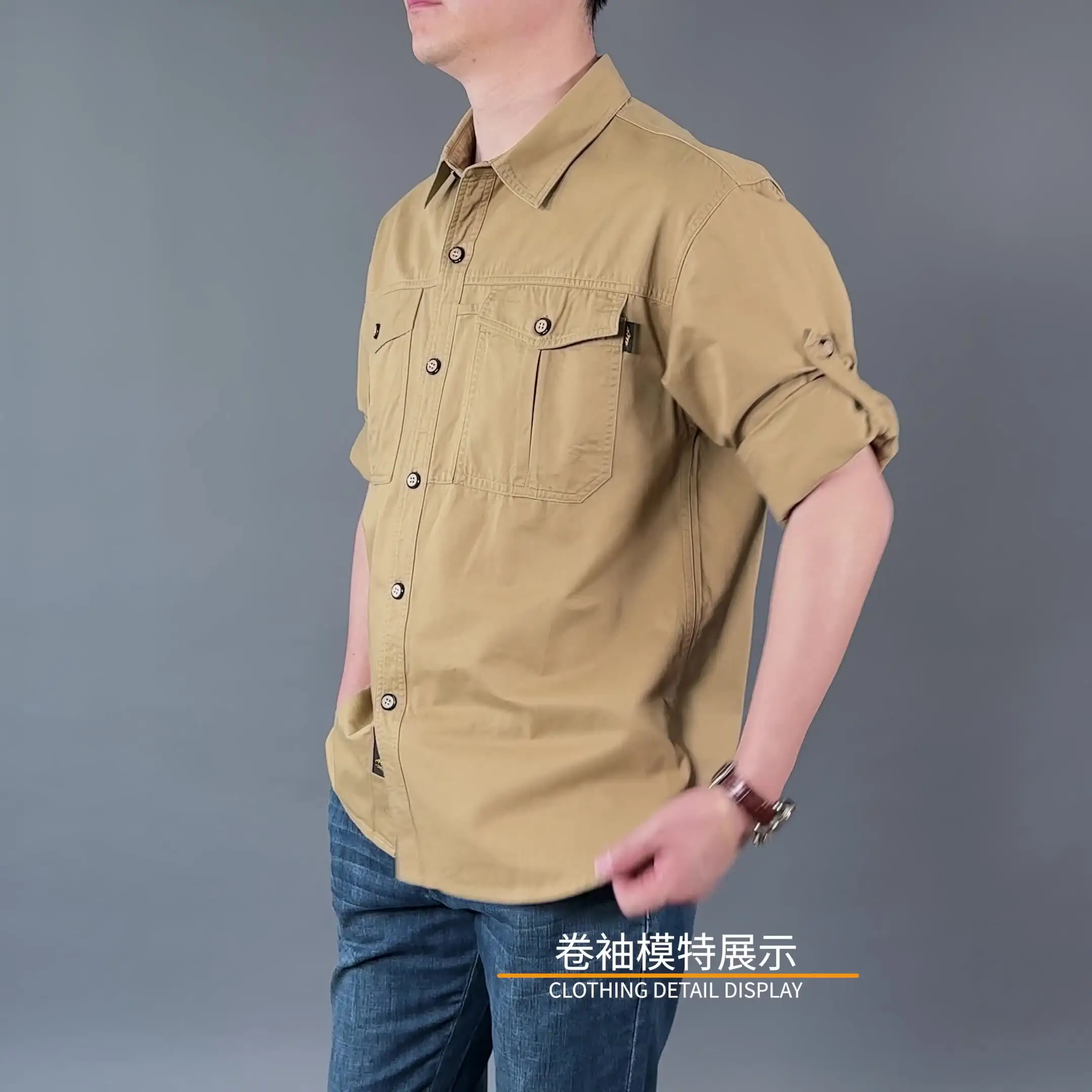 

2026 Men's Spring and Autumn New Long Sleeve Shirt with Multiple Pockets, Military Equipment, Large Size, Casual Shirt