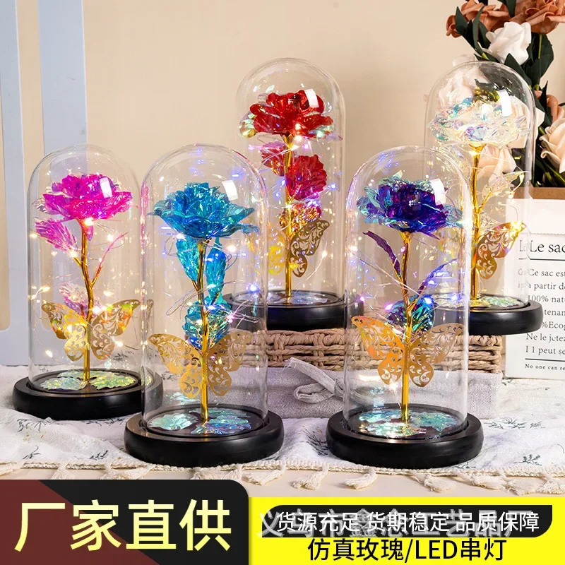 Eternal Flower Rose Glass Lampshade Simulation Flower Birthday Gift Qixi Festival Valentine's Day Gift Girlfriend Ornament Night