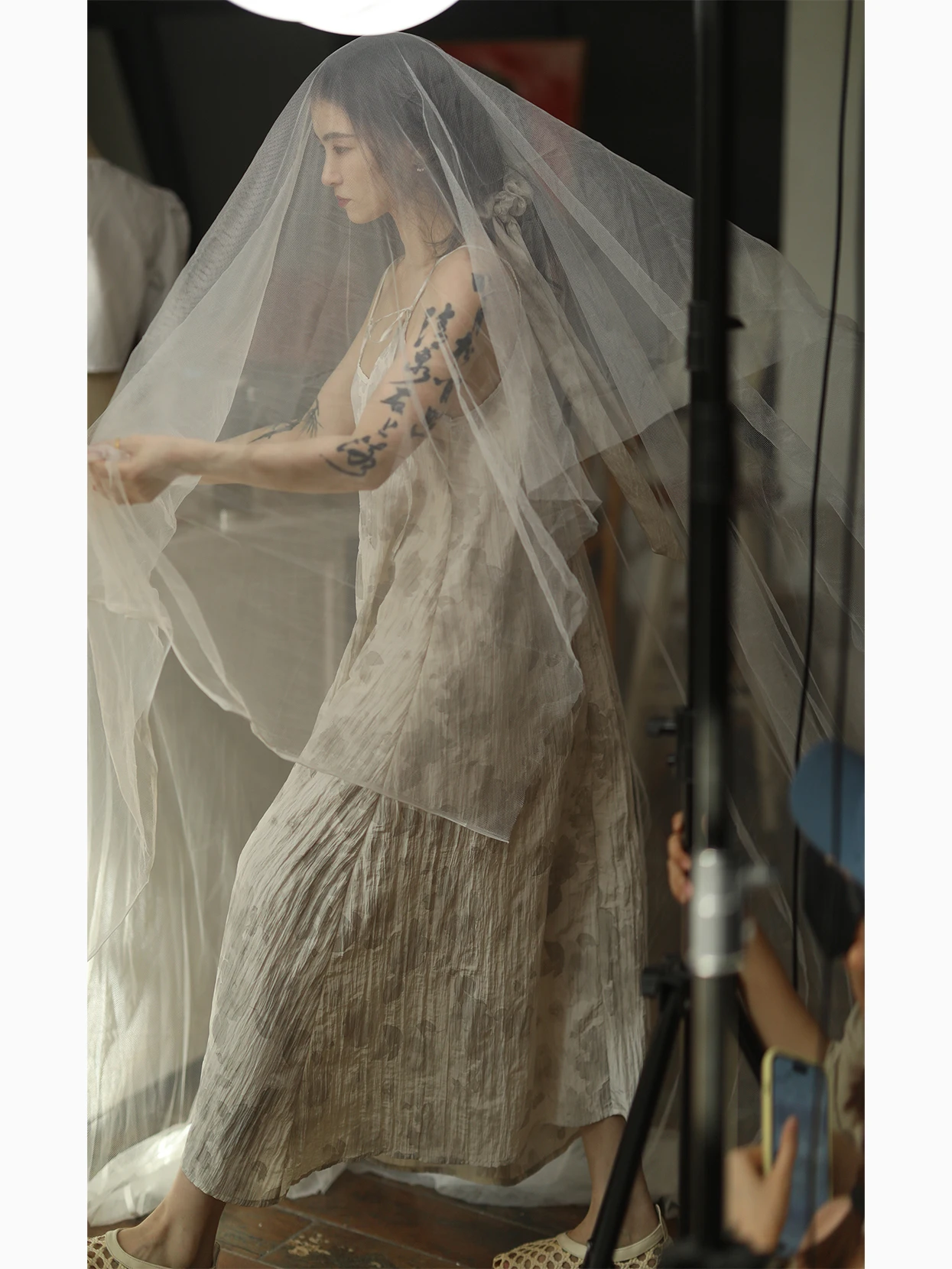 

Ninth Cloud Water Ink Special Pleated Lightweight Fabric Adjustable Drifting National Sle Sa Dr Vintage Sle Summer D...