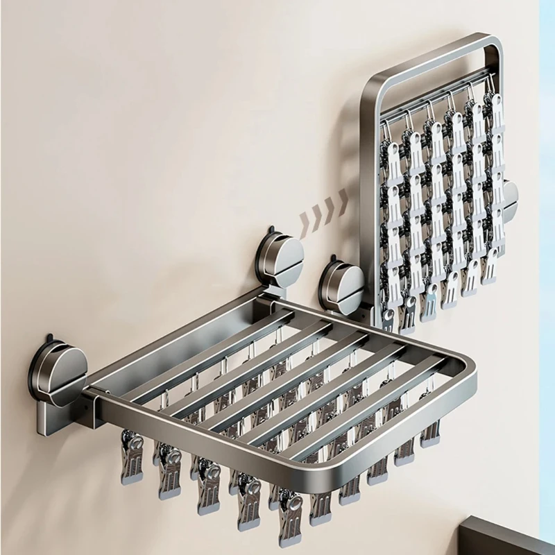 Balcony Underwear Drying Rack Wall Hanging Multi-Clip Folding Clothes Drying Rack Suction Cup Drying Socks Artifact Indoor Home