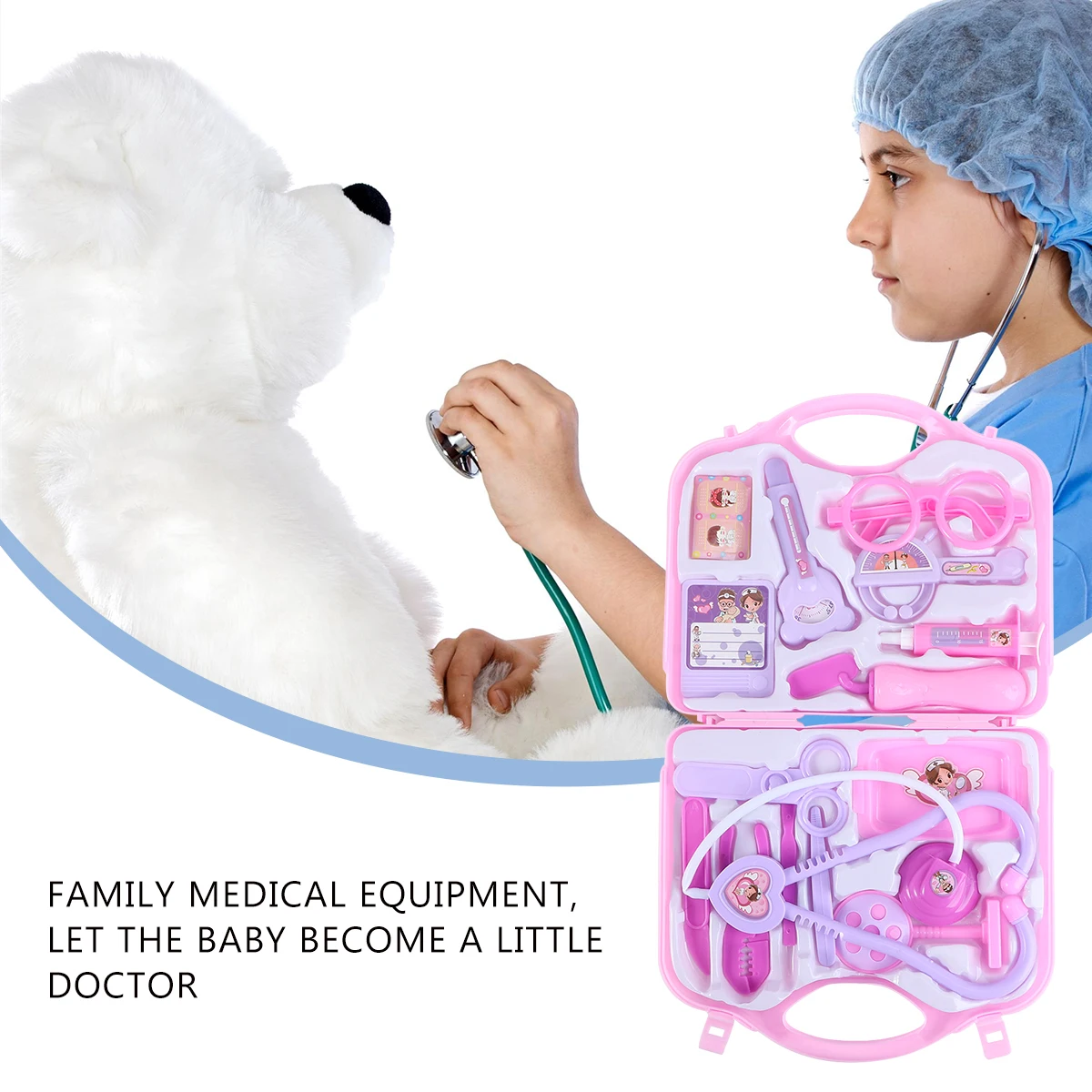Fantasiespel Medische set voor kinderen Simulatie Arts Kit met stethoscoop EHBO Keukengerei Duurzame houten uitrusting