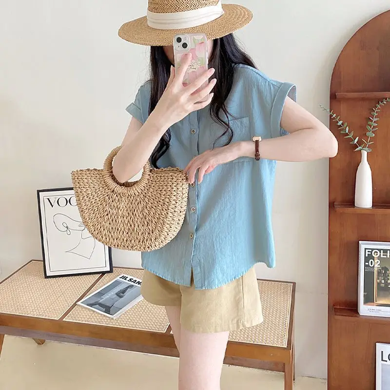 Casual Fashionable Vacation Style Wearing Short Sleeves Shirt for Women\'s Summer New Loose Slimming Age Reducing Simply Chic Top