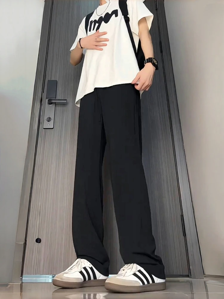 

Мужские летние тонкие повседневные брюки из ледяного шелка прямого кроя, свободные, CleanFit Bla Knife, модные, свободные, в стиле casual