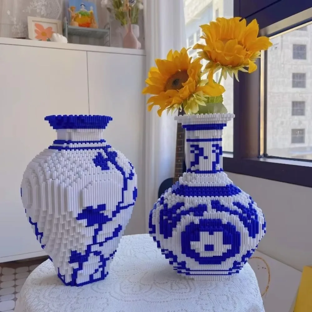 High Quality 28cm Blue and White Porcelain Vase Puzzle DIY Unisex Vase Building Block Chinese Style Educational Kids Toys