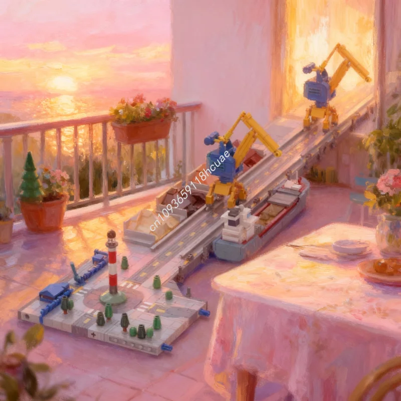 1029 pièces MOC Bateau, Modèle de quais de ville modulaire miniature, Blocs de construction d'architecture, Cadeaux de Noël, Jouets créatifs, Idée éducative