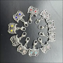 10 New Owl Head 16x18mm Charms Mixed Round Crystal Tibetan Silver Plated Retro With Lobster Claw Clasps HCJBAB