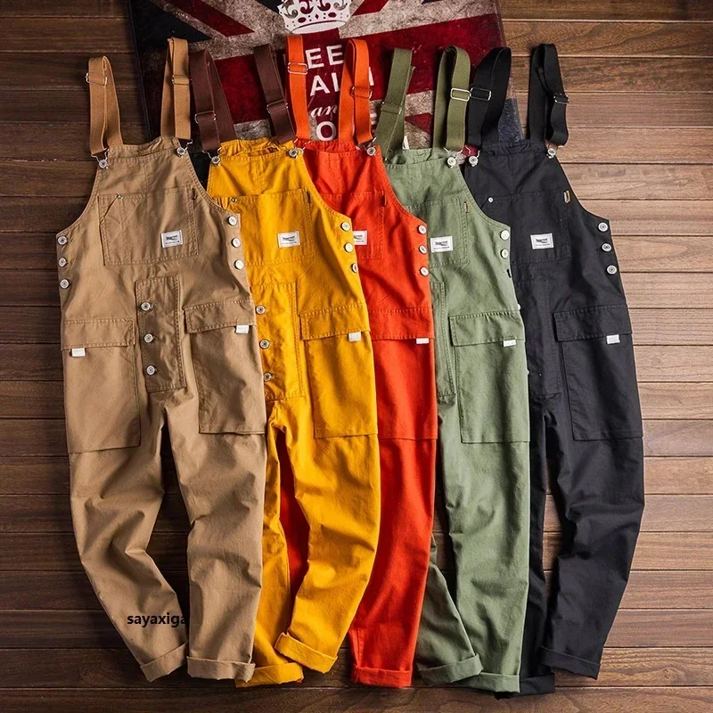 Men Brace Bib Pants Dungarees Casual Jumpsuits Streetwear Joggers Multi Pockets Fashion Suspenders Men Cargo Pants Overalls 5x