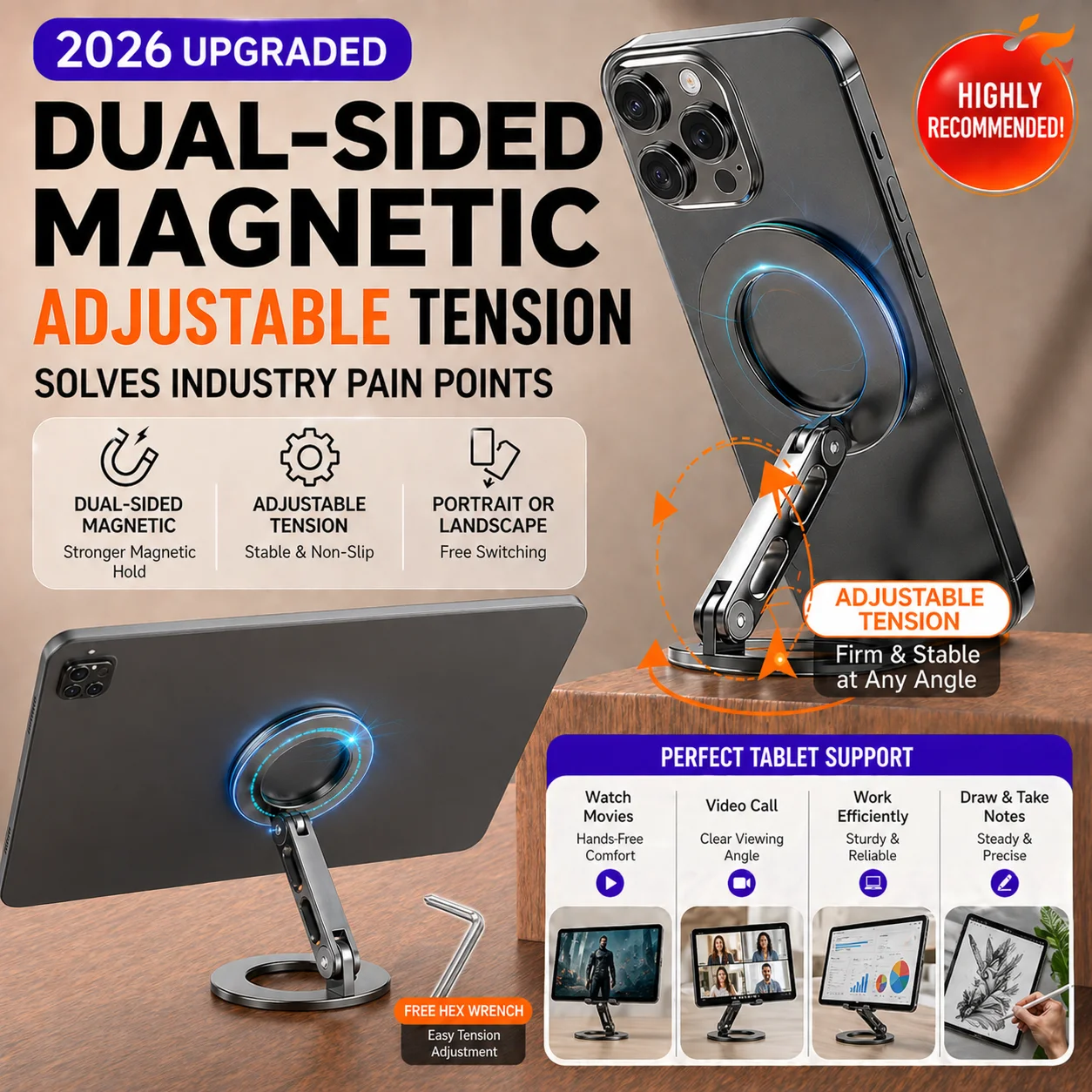 

Double Magnetic Cell Phone Ring Holder Compatible with iPhone 16 12 13 14 15 Series MagSafe Removable Cell Phone Grip Kickstand