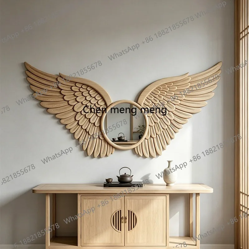 French angel wing cosmetic mirror light luxury wall-mounted mirror entrance living room wall decorative mirror
