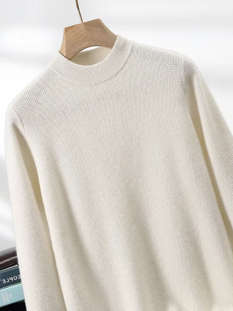 

Осень-зима, новый мужской пуловер из 100% мериносовой шерсти, свитер с воротником-стойкой, однотонный утолщенный вязаный кашемировый модный базовый топ с длинными рукавами