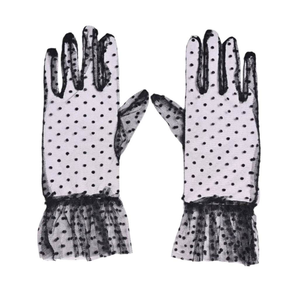 

Fashion Ultra Thin Tulle Polka Dot Gloves Transparent Breathable Lace Mesh Gloves Full Finger Wedding Party Mittens Bride