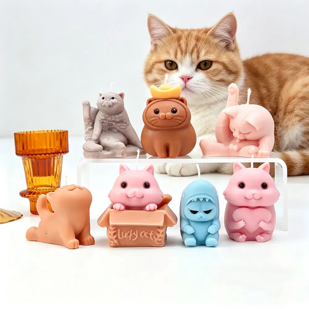 

Cute Cat Silicone Mold 3D Kitty Plaster Cement Epoxy Resin DIY Candle Soap Clay Mould Home Desk Handmade Decor Gift