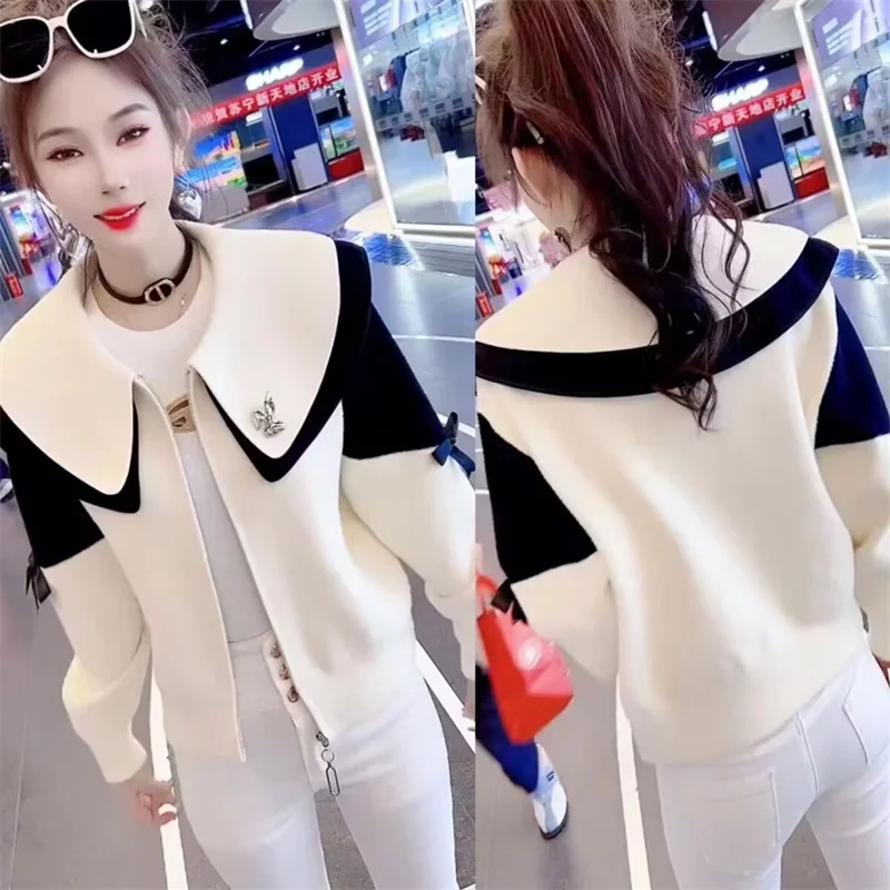 Spring Ladies Fashion Woolen Tops Female Double-deck Doll Collar Coat High-grade Women Leisure Baseball Jacket      ﻿