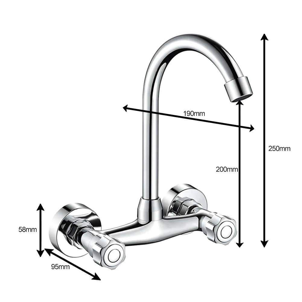 Wall Mounted Kitchen Mixer Tap Double Handle Kitchen Faucets Cold and Hot Water Tap 360 Rotation Sink Faucet Kitchen Accessories