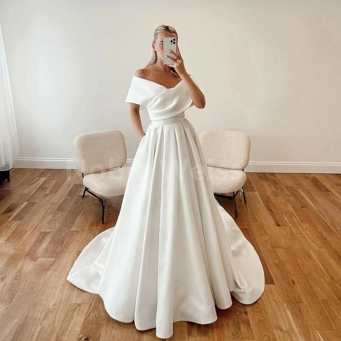 Elegant Satin Wedding Dress A-Line  Bridal Dress Vestidos De Novia customized