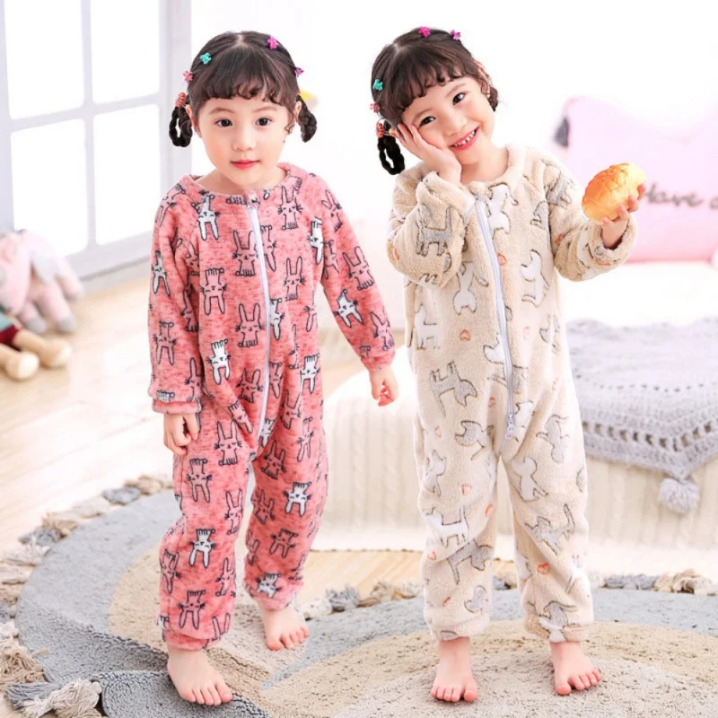 Baby Coral Velvet Sleepwear Autumn Winter Clothes Zipper Padded Fleece Boy Girl Pajamas Newborn Cute Jumpsuit Pajamas Clothing