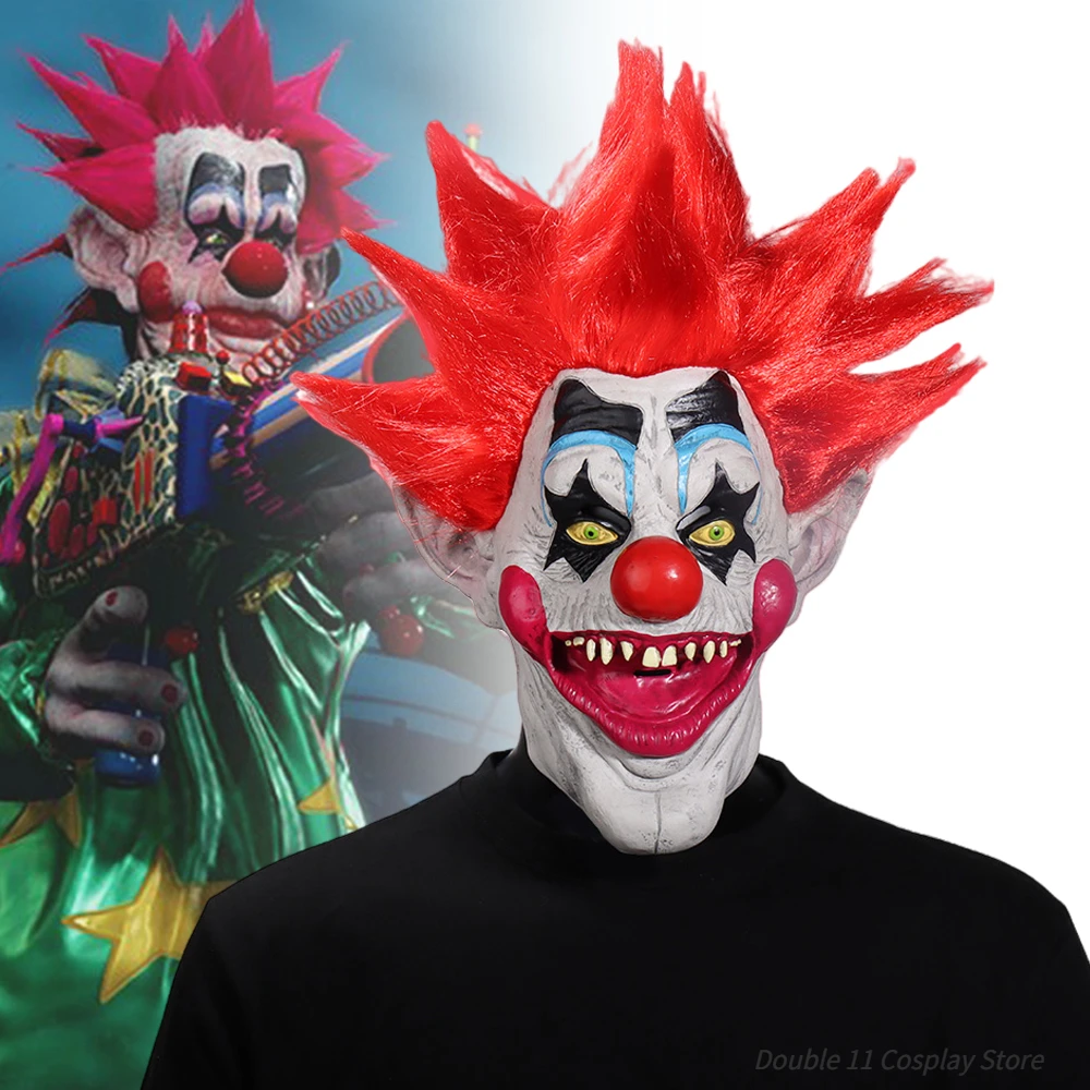 

Movie Killer Klowns From Outer Space Demon Clown Cosplay Terror Mask Killer Joker Full Face Latex Helmet Wig Halloween Props