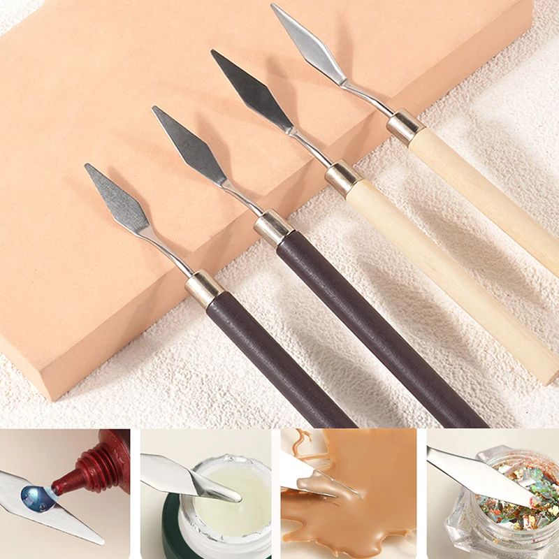 Stainless Steel Nail Polish Glue Smudge Dyeing Powder Sequins Mixing Tool Nail Art Mixing Sticks With Wooden Handle