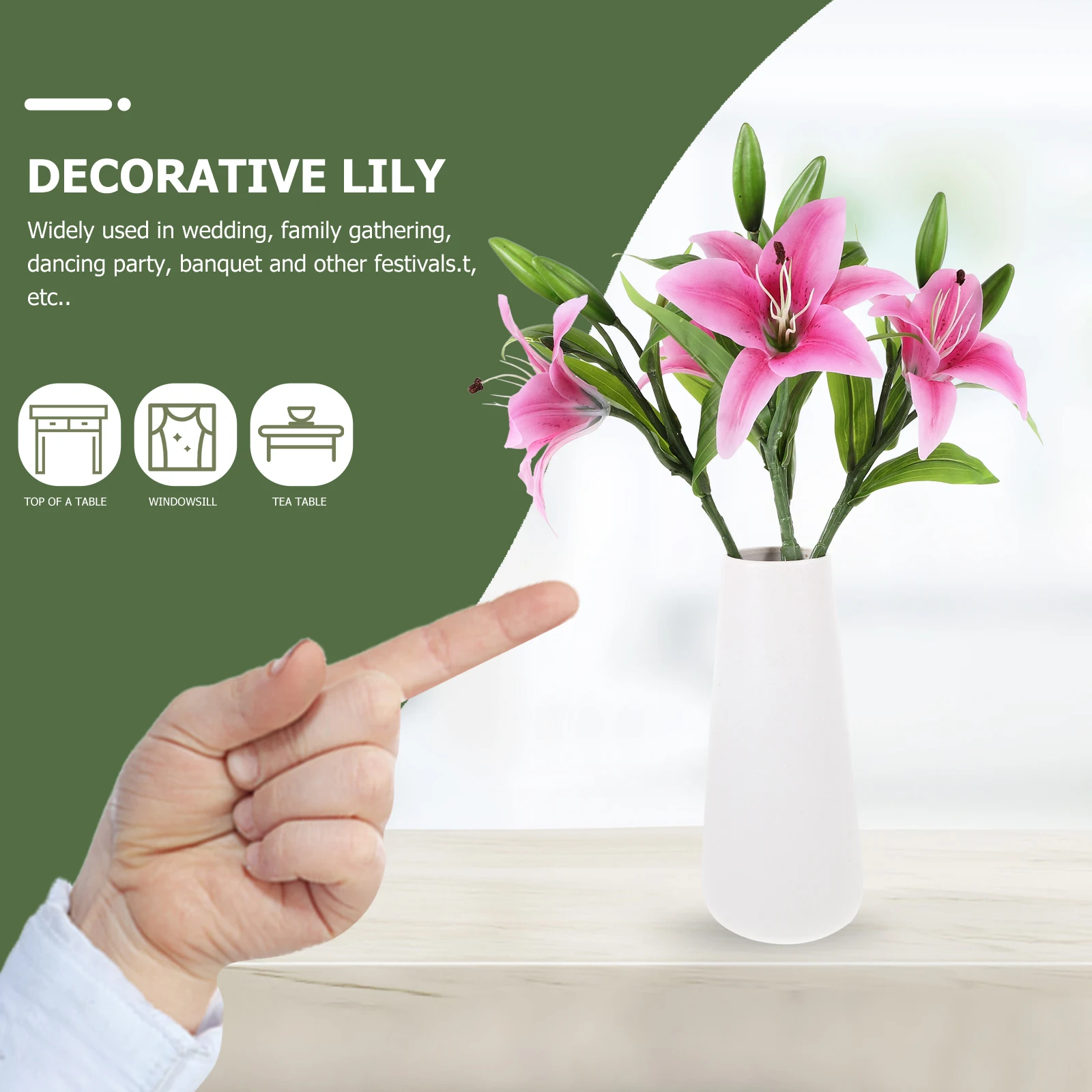 

4 Pcs Artificial Lily Decorative Realistic PVC Flower Bouquet Wedding Party Home Office Garden Shop Grave nament