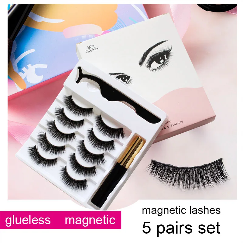 3D Faux Mink Magnetic Lashes Wispy Magnetic False Eyelash Eye Lash With Glue EyeLiner And Tweezer Makeup 5 Pairs Set Wholesale