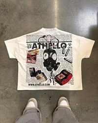 Y2k Mannen top Retro trend hiphop streetwear oversized belettering print korte mouw mode Harajuku casual paar oversized shirt
