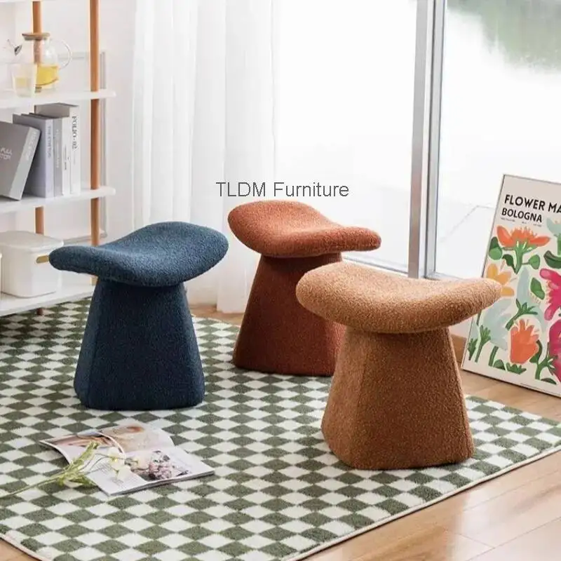 Multi-Color Lamb Wool Lamb-Shaped Stool - Designer Minimalist Soft Cute Seat Stool for Home Living Room & Bedroom