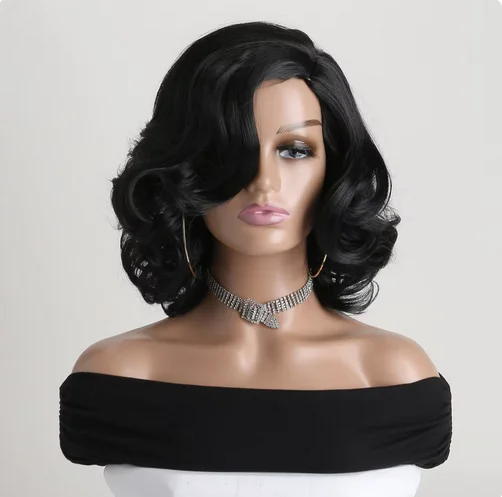 12 Inch Black Wig Natural Synthetic Wigs for Women curly Wig Heat Resistant Hair For Daily Use Holiday Halloween Costume Party