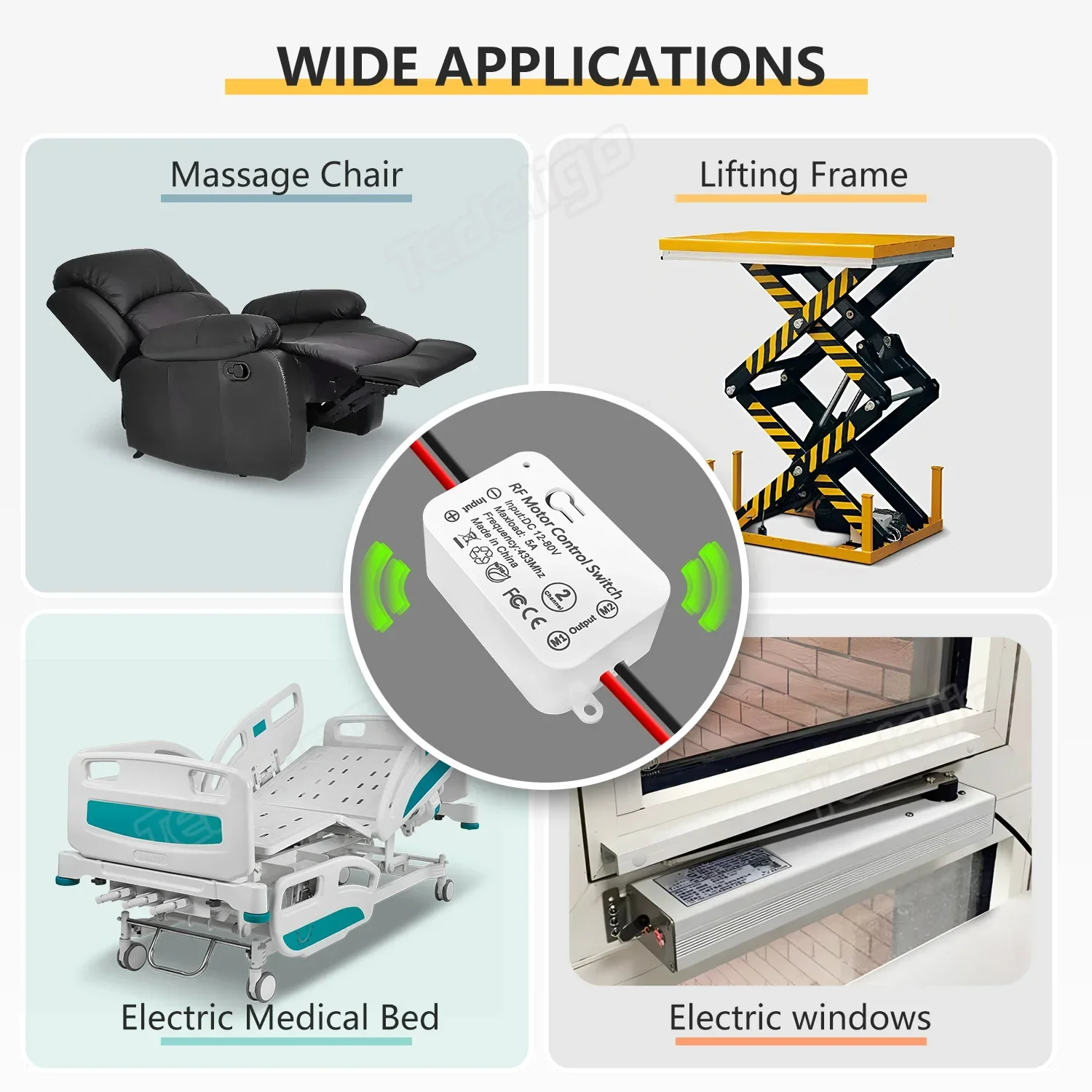 433Mhz Wireless DC Motor Remote Control Switch 12V 24V 48V 5A Receiver Controller with Transmitters for Garage Door Curtain